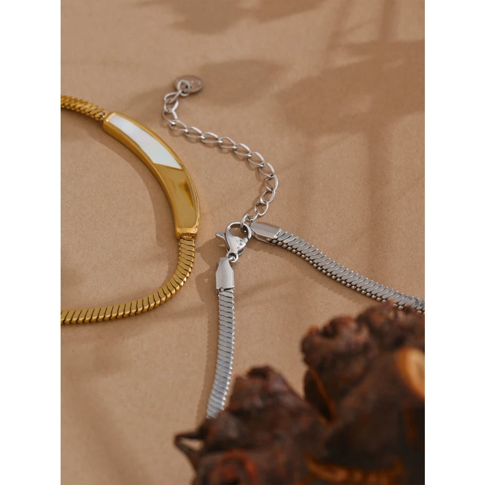 Yhpup Exquisite Chain Stainless Steel Natural Shell Collar Necklace Tarnish Resistant 18K PVD Plated Stylish Daily Jewelry Gift