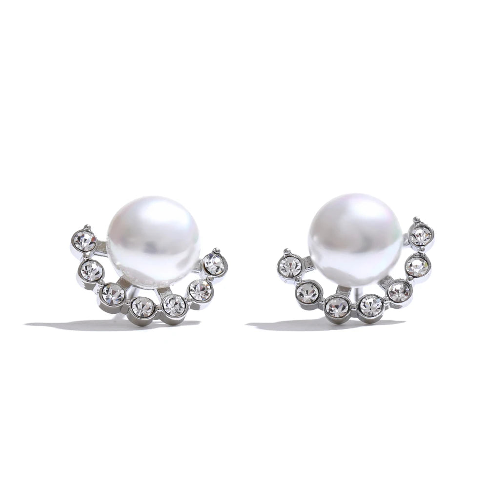 Yhpup Delicate Smooth Simulated Pearls Zirconia Chic Stud Earrings Korean Trendy Exquisite Stainless Steel Fashion Jewelry Gift