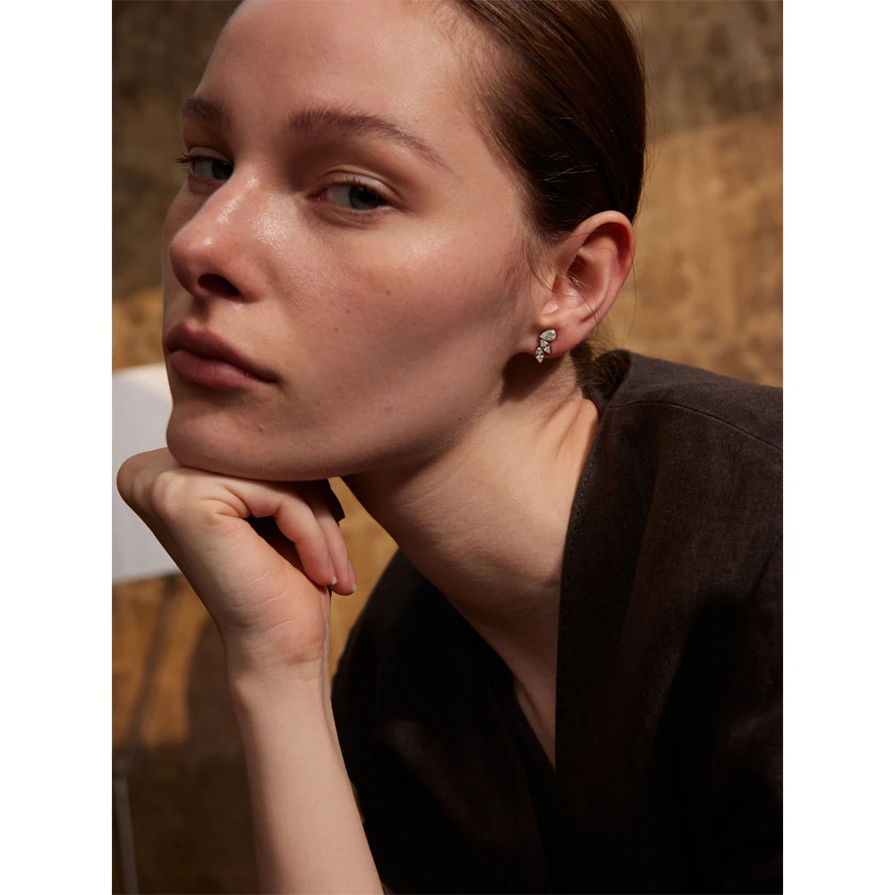 Yhpup Waterproo Shiny Cubic Zirconia Exquisite Wing Small Stud Earrings Daily for Women Wholesale Stainless Steel Chic Jewelry