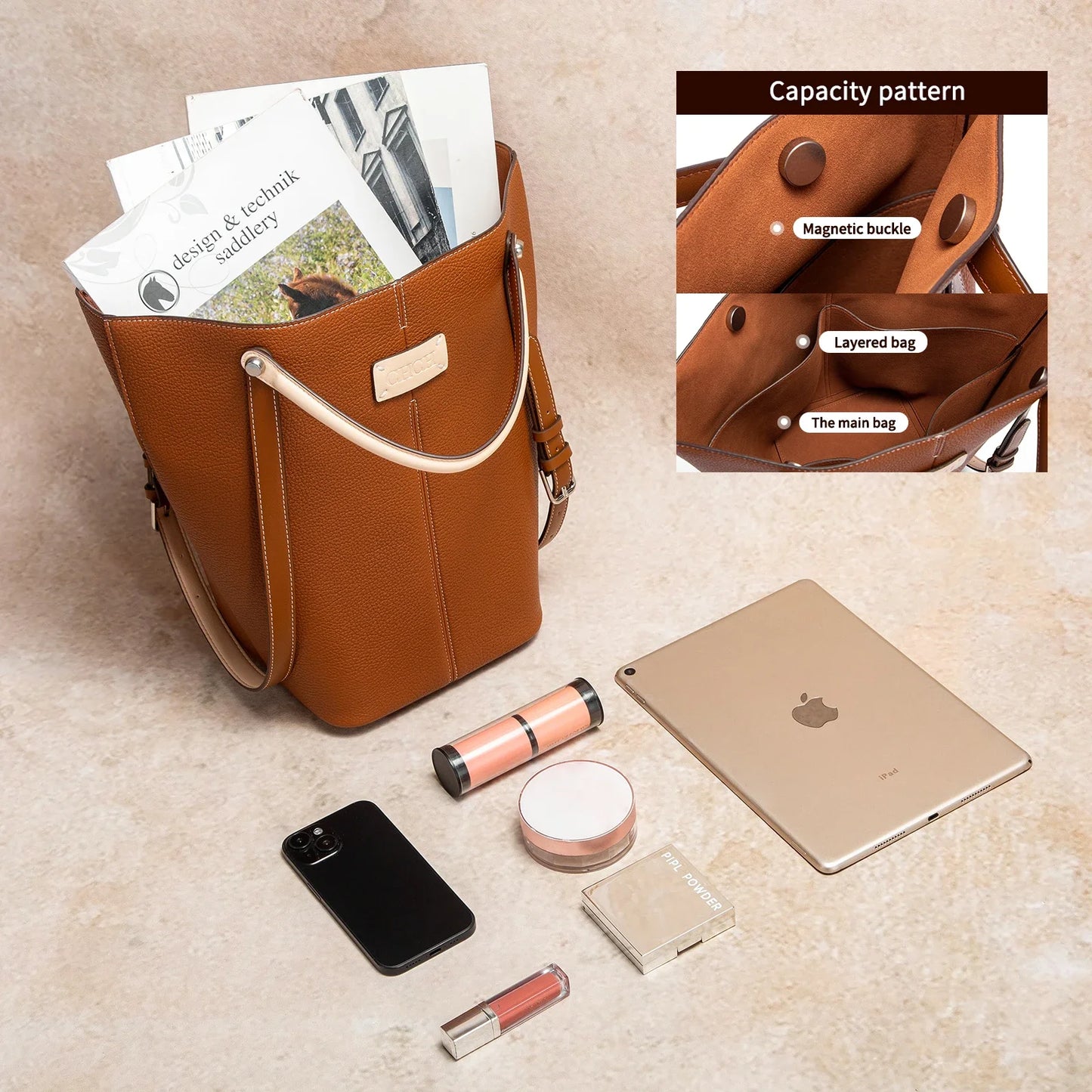 New Apricot Dual Use Handbag Simple Large Capacity Business Commuter Women's Tote Bag