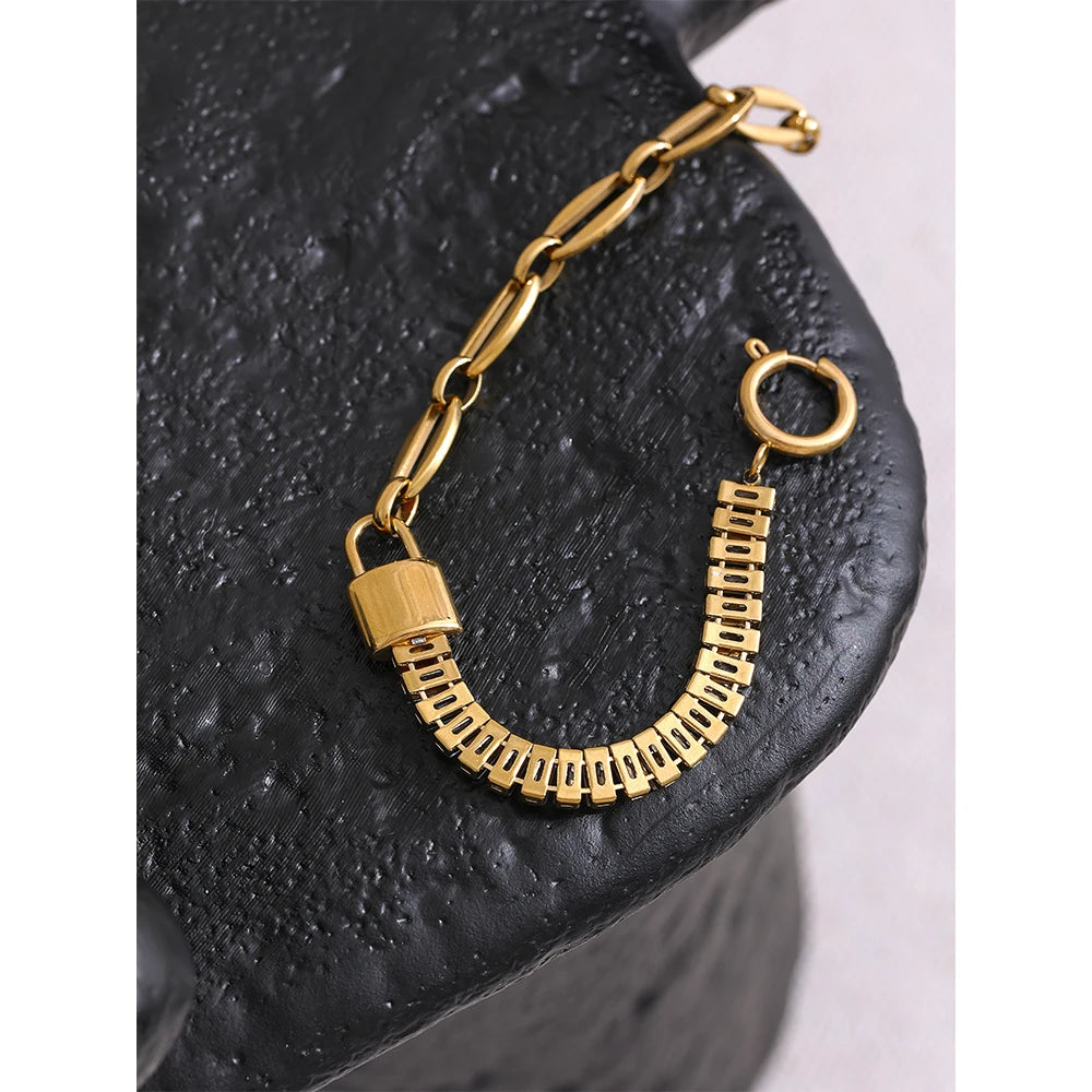 Yhpup Waterproof Metal Lock Chain Bling Cubic Zirconia Stainless Steel Bracelet Bangle Stylish Luxury Trendy Fashion Jewelry