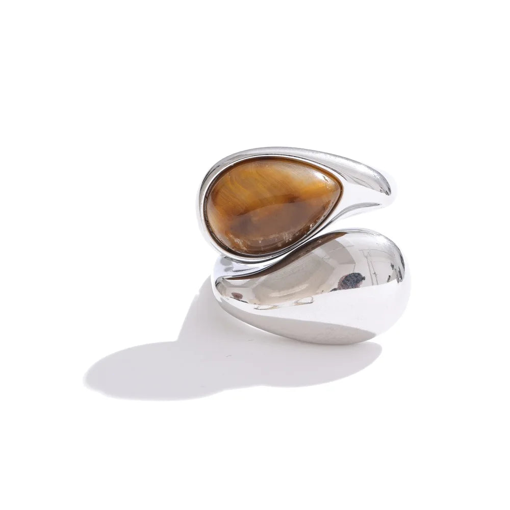 Yhpup Fashion Imitation Pearl Water Drop Finger Adjustable Ring Women 316L Stainless Steel Elegant Gold Platinum Plated Jewelry