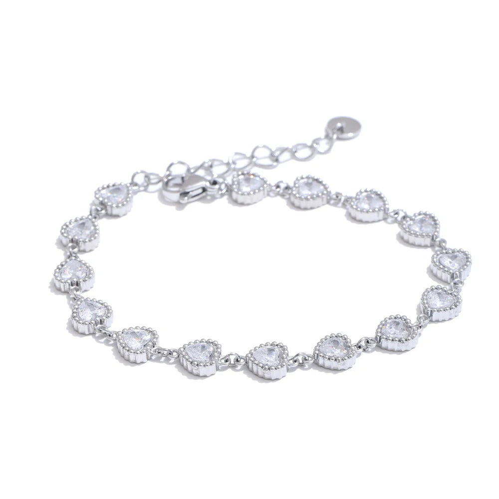 Yhpup Heart Cubic Zirconia Shiny Waterproof Bracelet Bangle Stainless Steel Jewelry Casting Technology Holiday Gifts