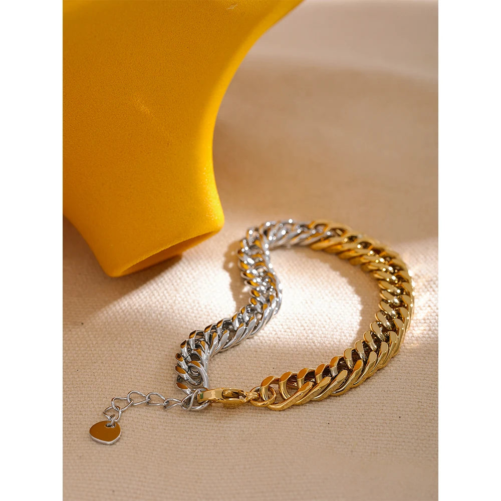 Yhpup Stainless Steel Chain Bangle Bracelet Trendy 18 K PVD Plated Metal Texture Bracelet Waterproof Jewelry браслеты Men