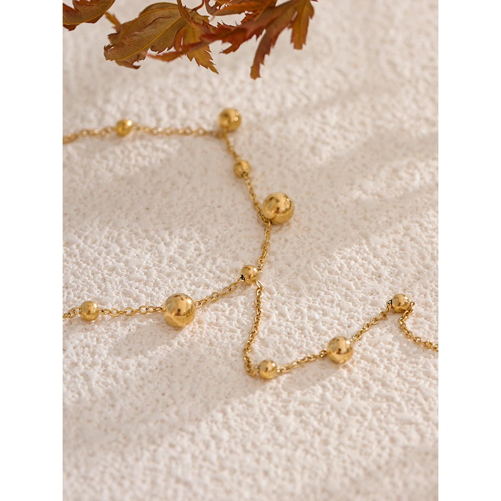 Yhpup Stainless Steel Beads Back of Hand Chain Gold Color Finger Bracelet 18K PVD Plated Summer Individualistic Jewelry Gift