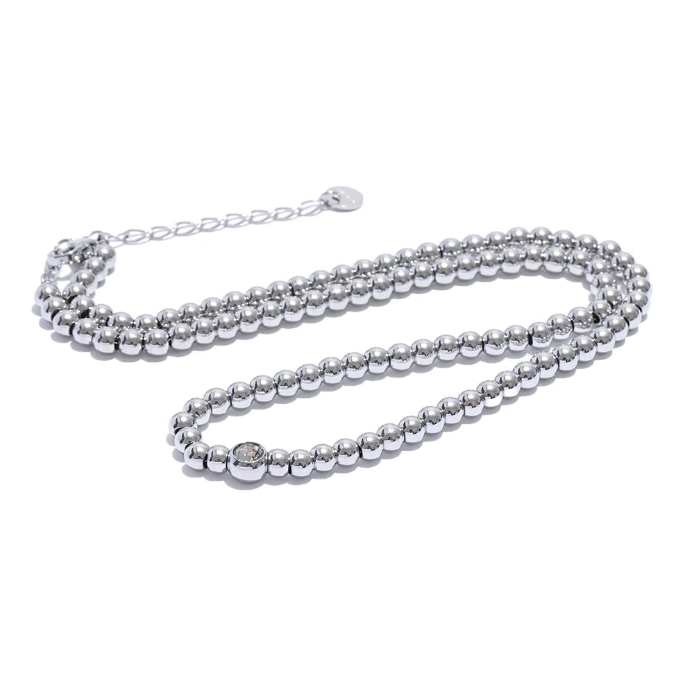 Yhpup High Quality 18K PVD Plated Round Beads Chain Handmade Necklace Water Resistant Stainless Steel Statement Jewelry