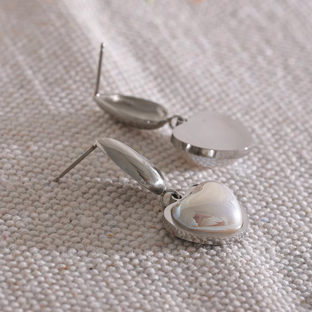 Yhpup Golden Elegant Imitation Pearls Heart Stainless Steel Drop Dangle Earrings Fashion Korean Trendy Charm Jewelry for Women
