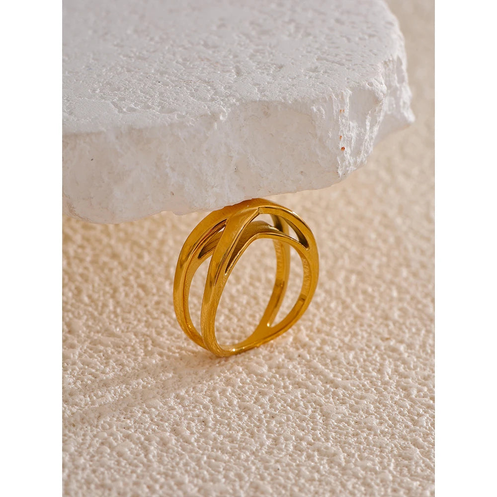Yhpup Stainless Steel Geometric Ring 18K Gold PVD Plated Minimalist Unusual Jewelry New