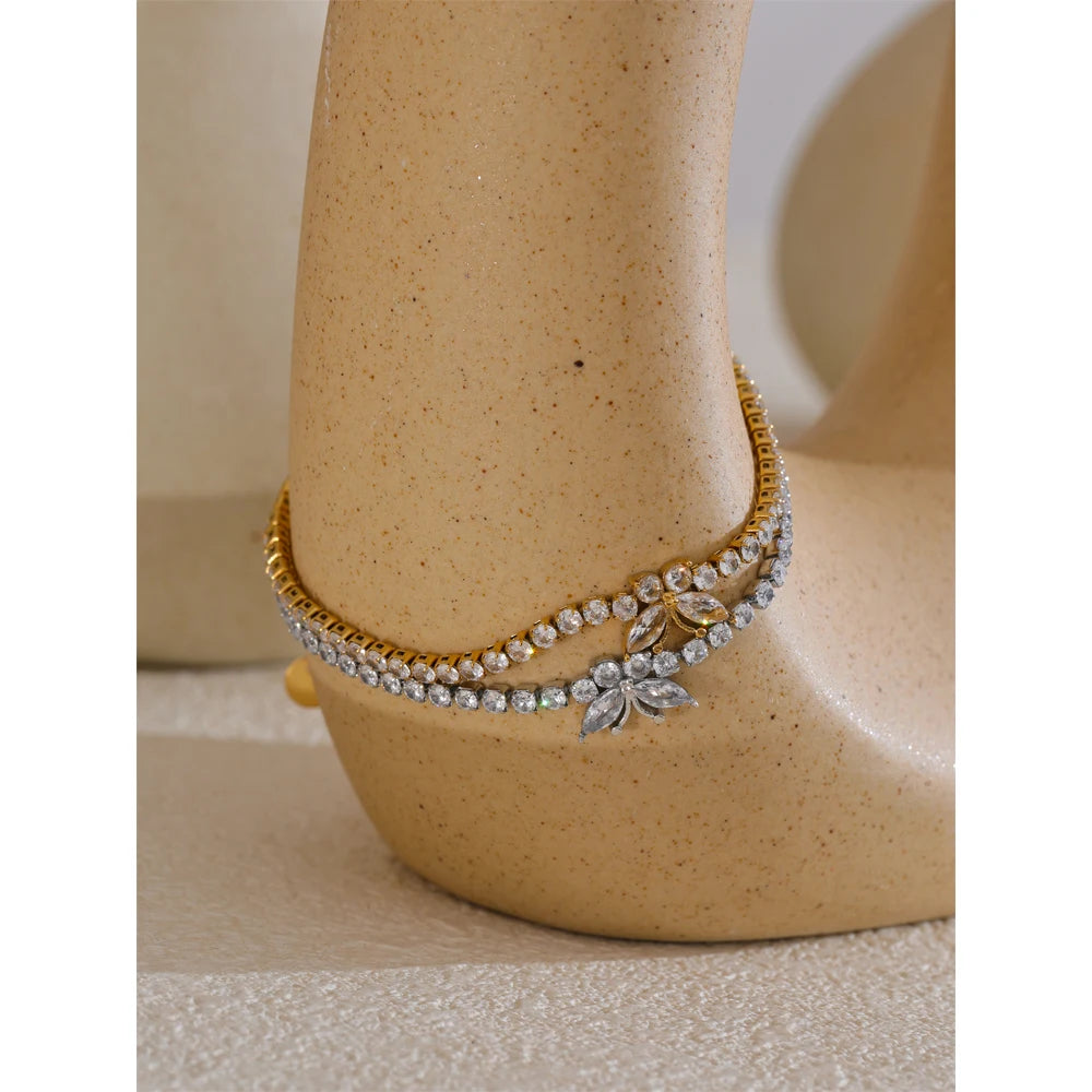 Yhpup High-Grade Accessories Bling Cubic Zirconia Butterfly Bracelet Bangle Gold Silver Color Stainless Steel Delicate Jewelry