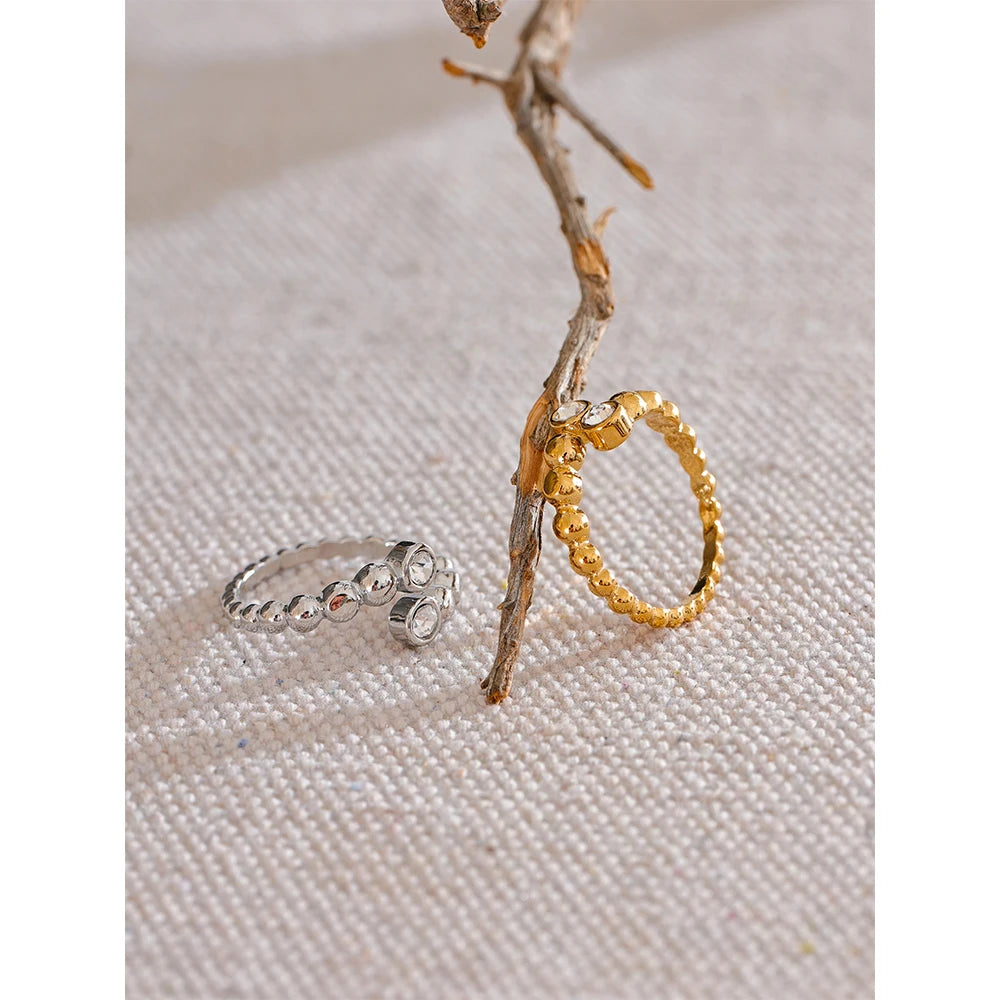 Yhpup Chic Stainless Steel Adjustable Open Ring Zircon Gold & Platinum Plated Fashion Jewelry Finger Accessories
