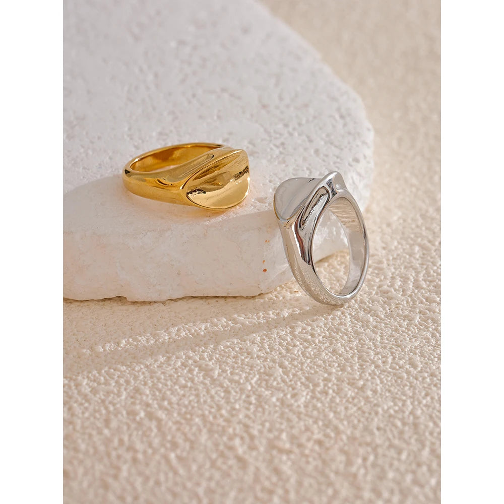 Yhpup Statement Stainless Steel High Quality Thicker Ring Waterproof 18K PVD Plated Minimalist Charm Finger Jewelry