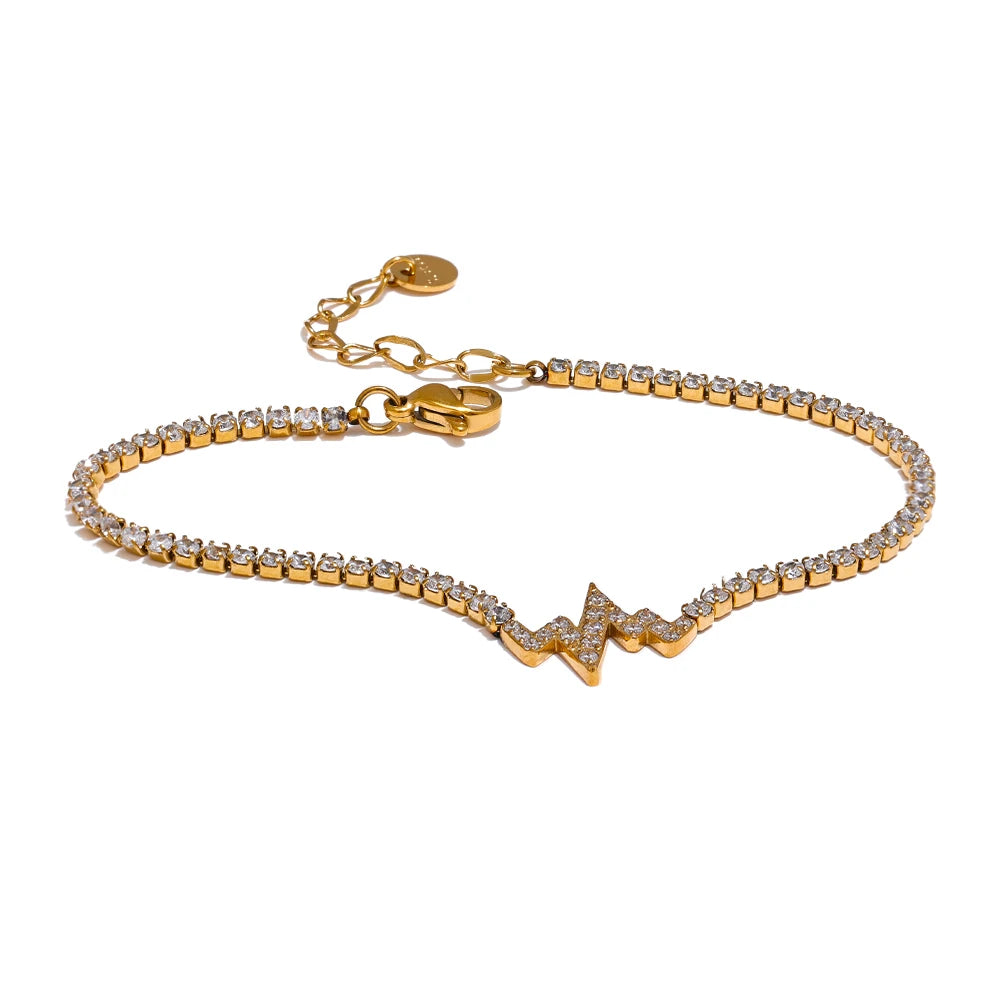 Yhpup Delicate Bling Cubic Zirconia Chain Fashion Bracelet Bangle High-Grade Gold Color 18K PVD Plated Premium Jewelry