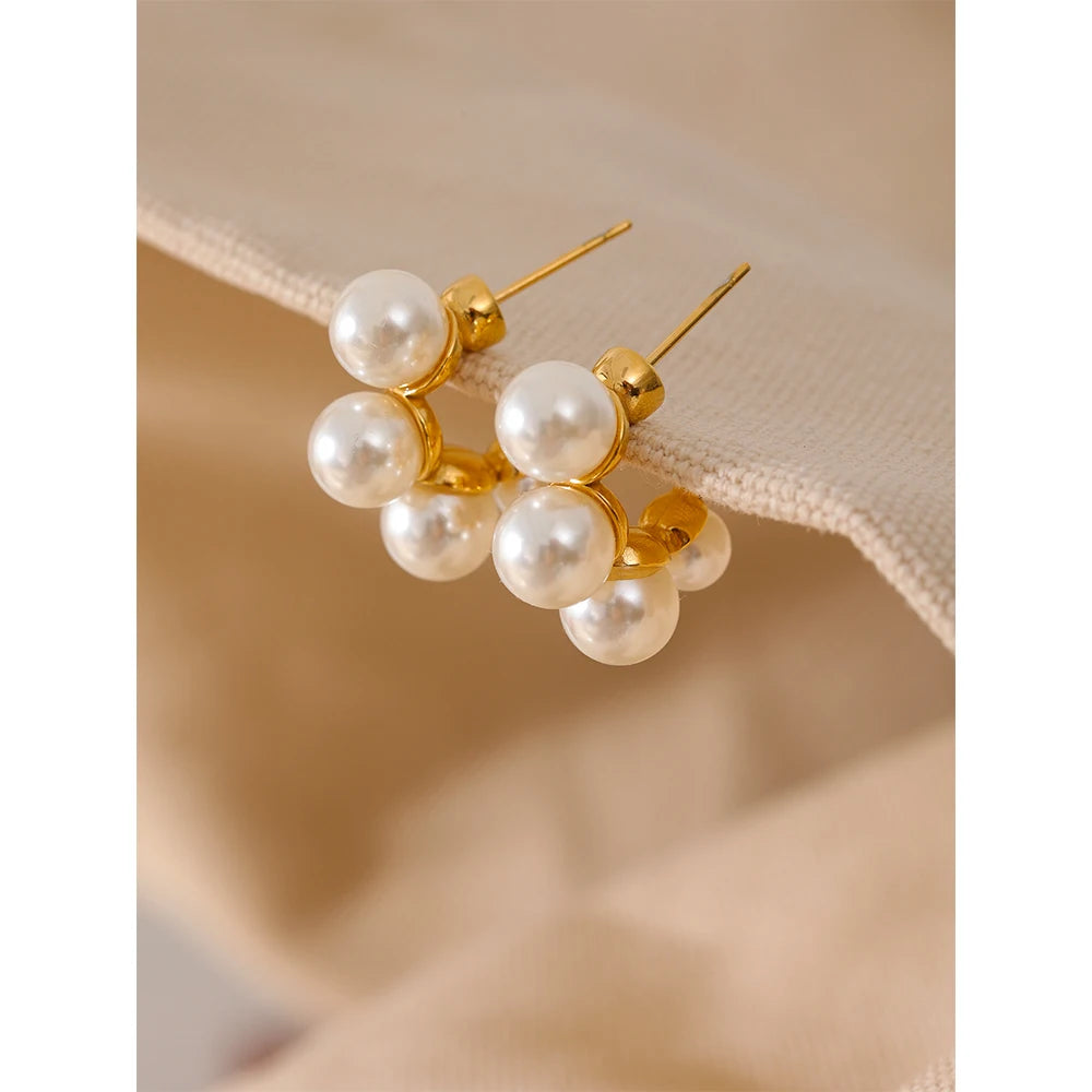 Yhpup Stainless Steel Minimalist Elegant Imitation Pearl Earrings Charm Sweet Romantic 18k Gold Color Women Fashion Jewelry Gift