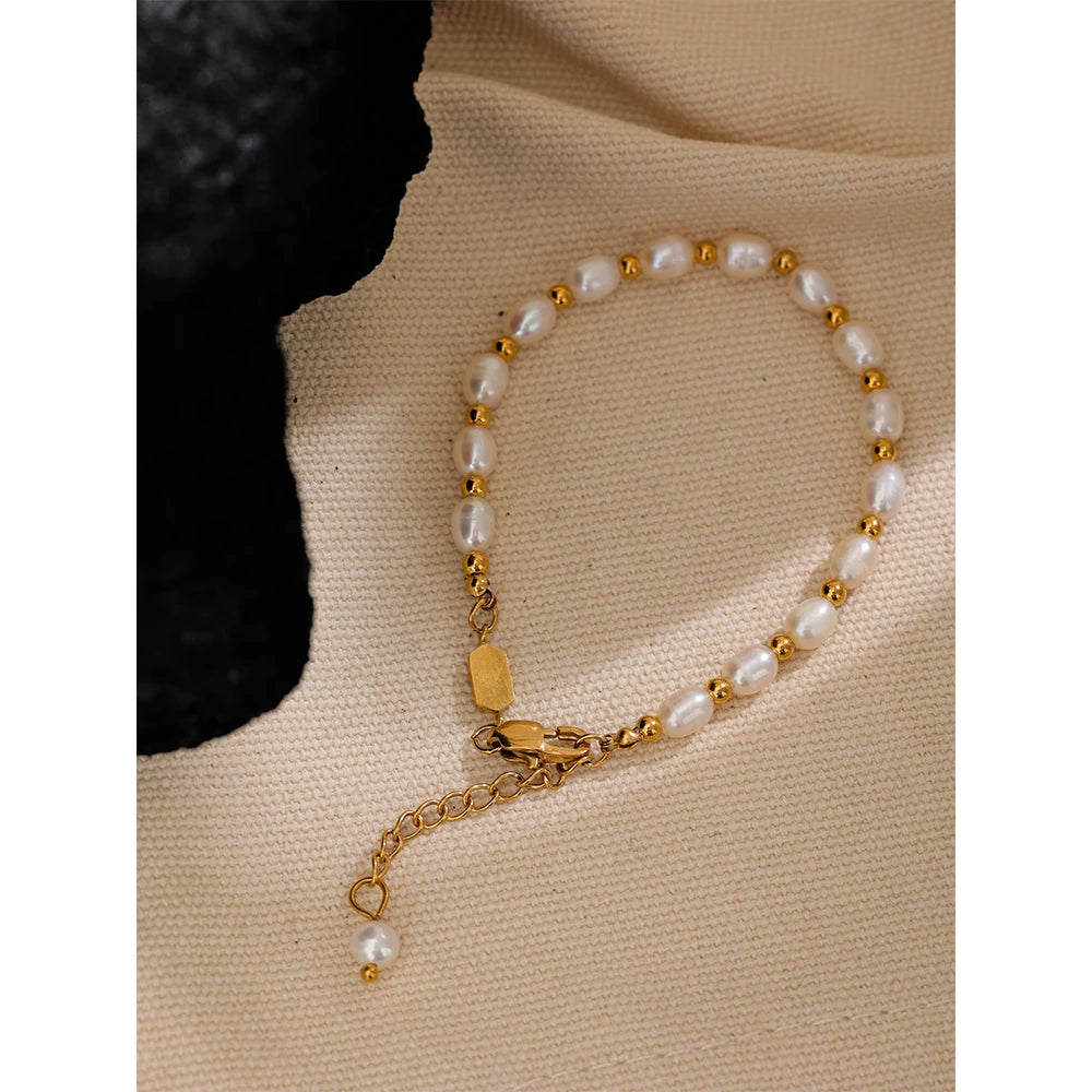 Yhpup Natural Freshwater Pearls Fashion Handmade Bracelet Bangle Women Waterproof PVD Charms Stainless Steel Beads Jewelry Gift