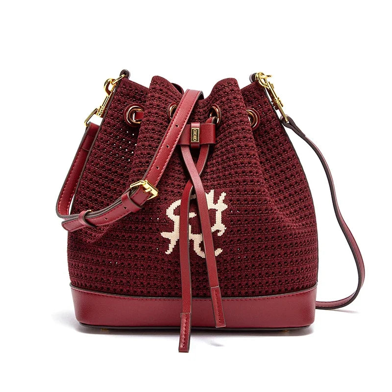 Women's Bucket Bag Vacation Style Women's Shoulder BagSpring New Fabric Splicing Design Handbag