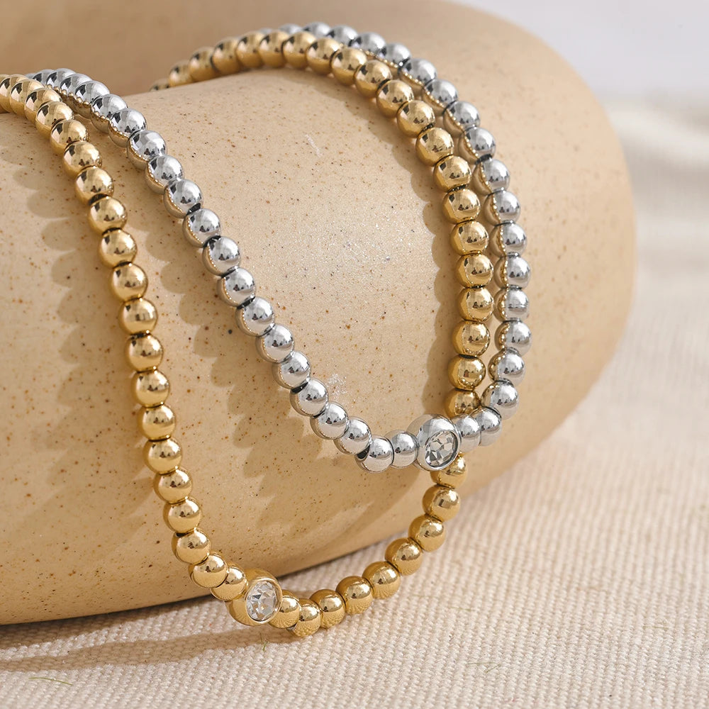 Yhpup High Quality 18K PVD Plated Round Beads Chain Handmade Necklace Water Resistant Stainless Steel Statement Jewelry