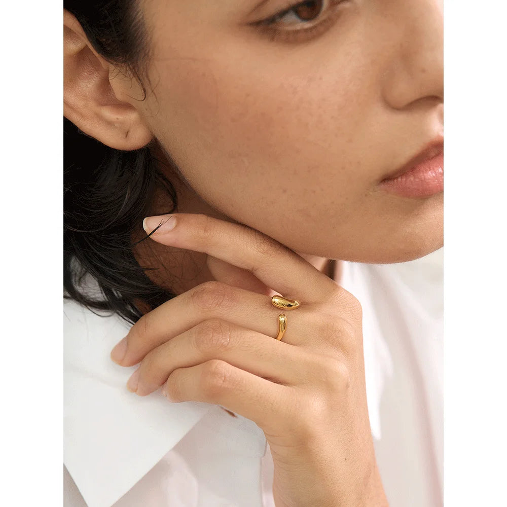 Yhpup Minimalist New Style Stainless Steel Open Chic Adjustable Ring Fashion Thin Finger Korean High Quality Jewelry 18K Golden