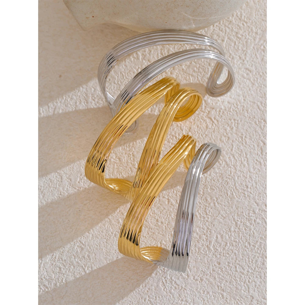 Yhpup Personalized Stainless Steel Metal Hollow Geometric Cuff Open Minimalist Fashion Bracelet Bangle for Women Wrist Jewelry