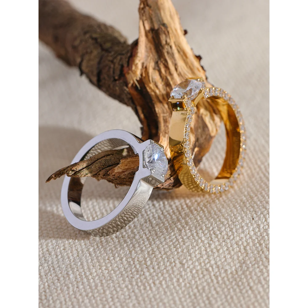 Yhpup Luxury Bling AAA Cubic Zirconia Stainless Steel Fashion Wedding Ring Women High Quality Exquisite Anniversary Jewelry Gift