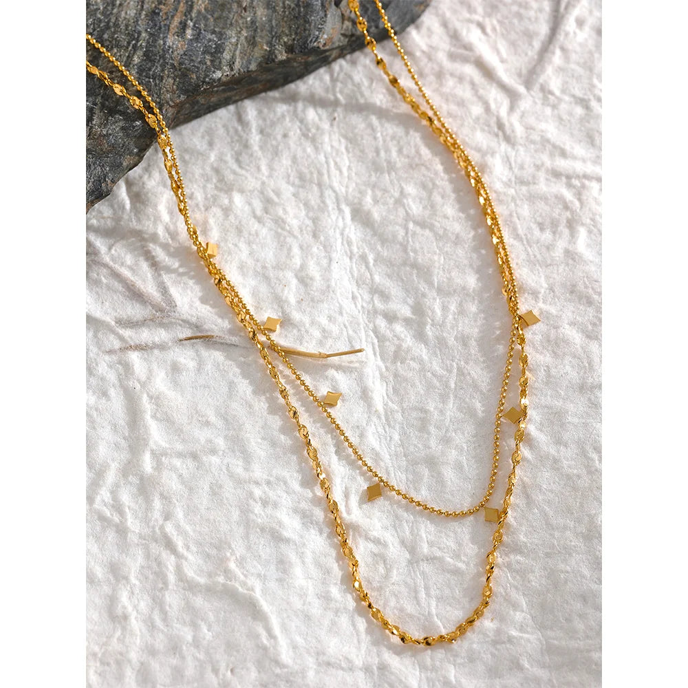 Yhpup Stylish Layered Chain Stainless Steel Necklace 18K Gold Plated Texture Waterproof Trendy Korean Thin Chain Jewelry Women