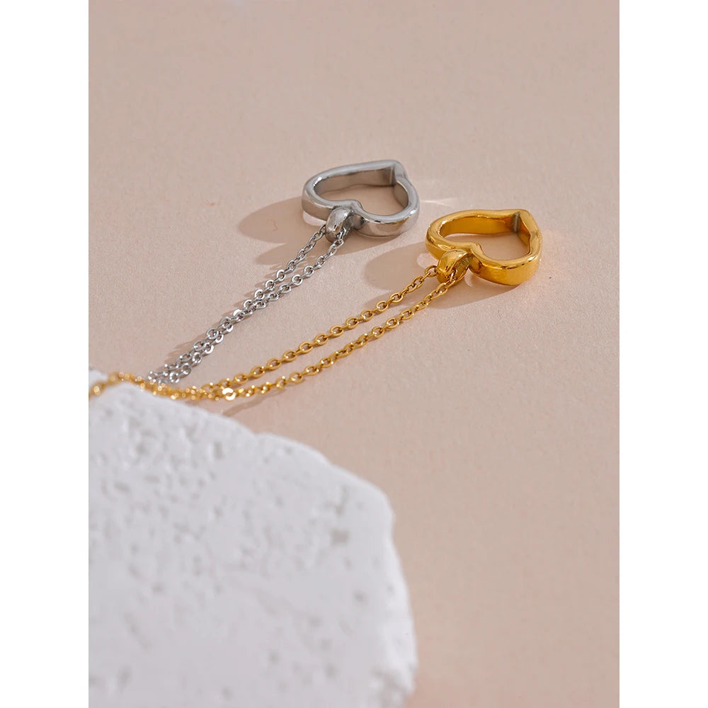 Yhpup Stainless Steel Heart Hollow Cast Pendant Minimalist Fashion Necklace Waterproof Trendy Simple Stylish Jewelry Women