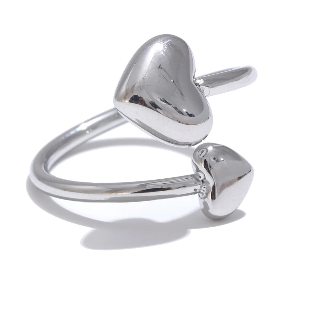 Ypup New 18K PVD Plated Stainless Steel Heart Love Open Adjustable Ring High Quality Waterproof Jewelry Handmade Polished Gift