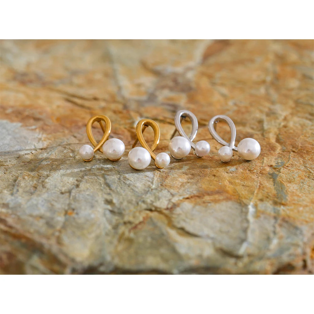 Yhpup Chic Daily Fashion Stainless Steel Earrings Korean Waterproof Smooth Imitation Exquisite Accessories Jewelry for Women