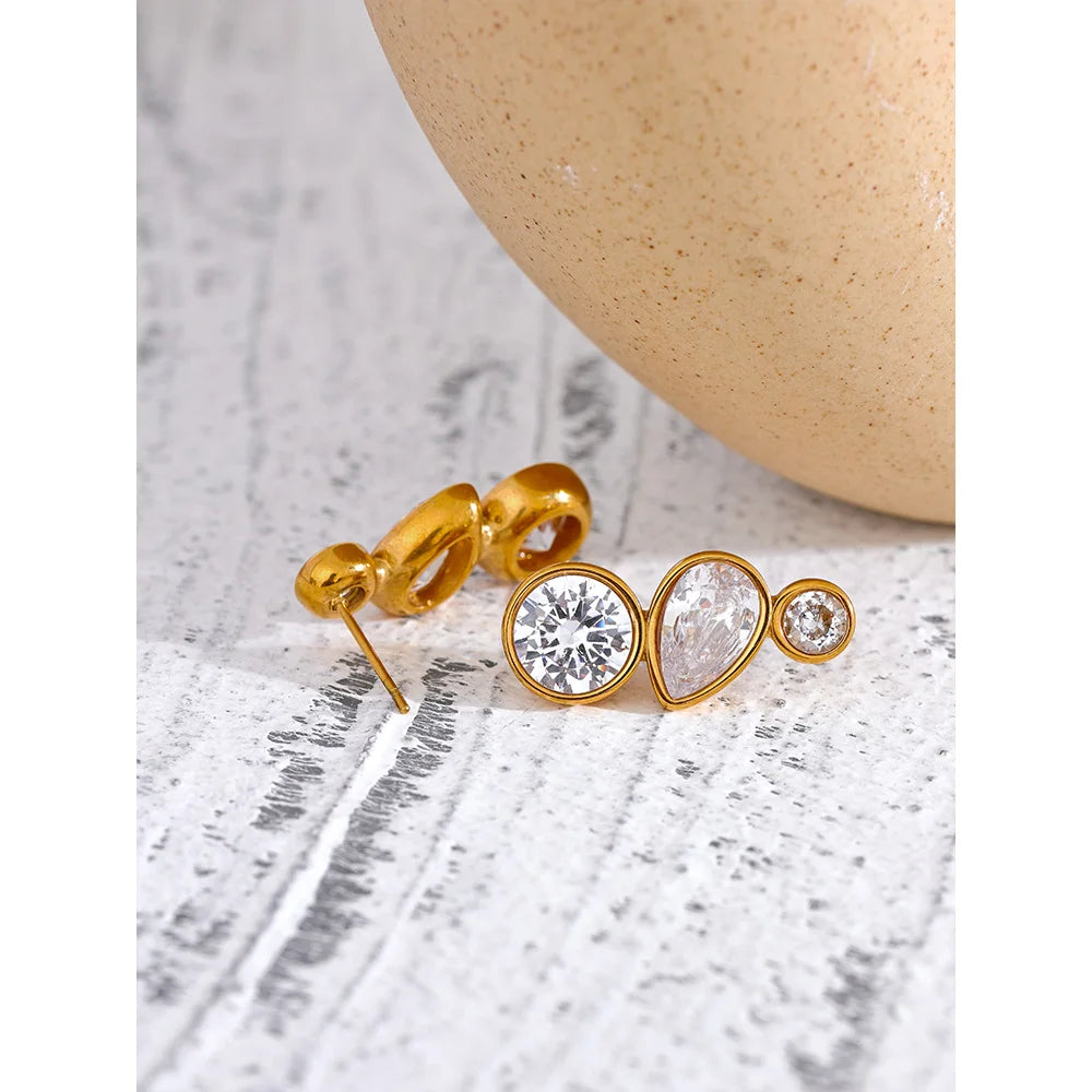 Yhpup Delicate AAA Shiny Cubic Zirconia Stainless Steel Bling Stud Earrings High Quality Gold Color Fashion Daily Jewelry Gift