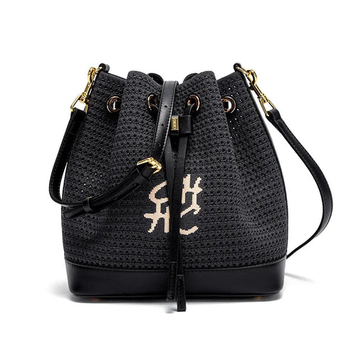 Women's Bucket Bag Vacation Style Women's Shoulder BagSpring New Fabric Splicing Design Handbag