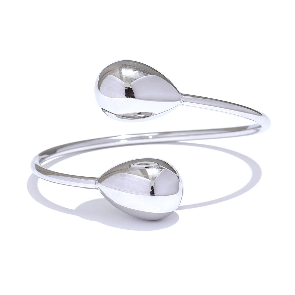 Yhpup Distinctive Stainless Steel Water Drop Cuff Adjustable Bracelet Bangle Water Resistant Texture Metal Stylish Jewelry New