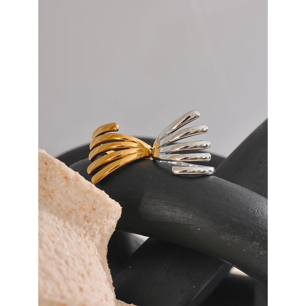 Yhpup Stainless Steel Layered Fashion Finger Ring Water Resistant Metal Chic 18K Gold Platinum PVD Plated Daily Jewelry