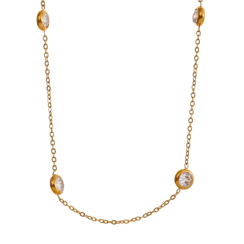 Yhpup 316L Stainless Steel Chain Necklace Delicate Colorful Cubic Zirconia Collar Necklace Trendy Jewelry Bijoux Femme Party