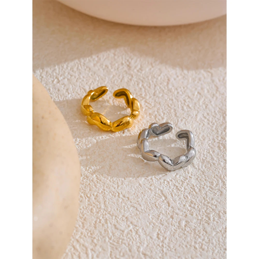 Yhpup 7# 18K PVD Plated Metal Heart Love Casting Open Ring Gold Silver Color Stainless Steel Popular Fashion Jewelry for Women