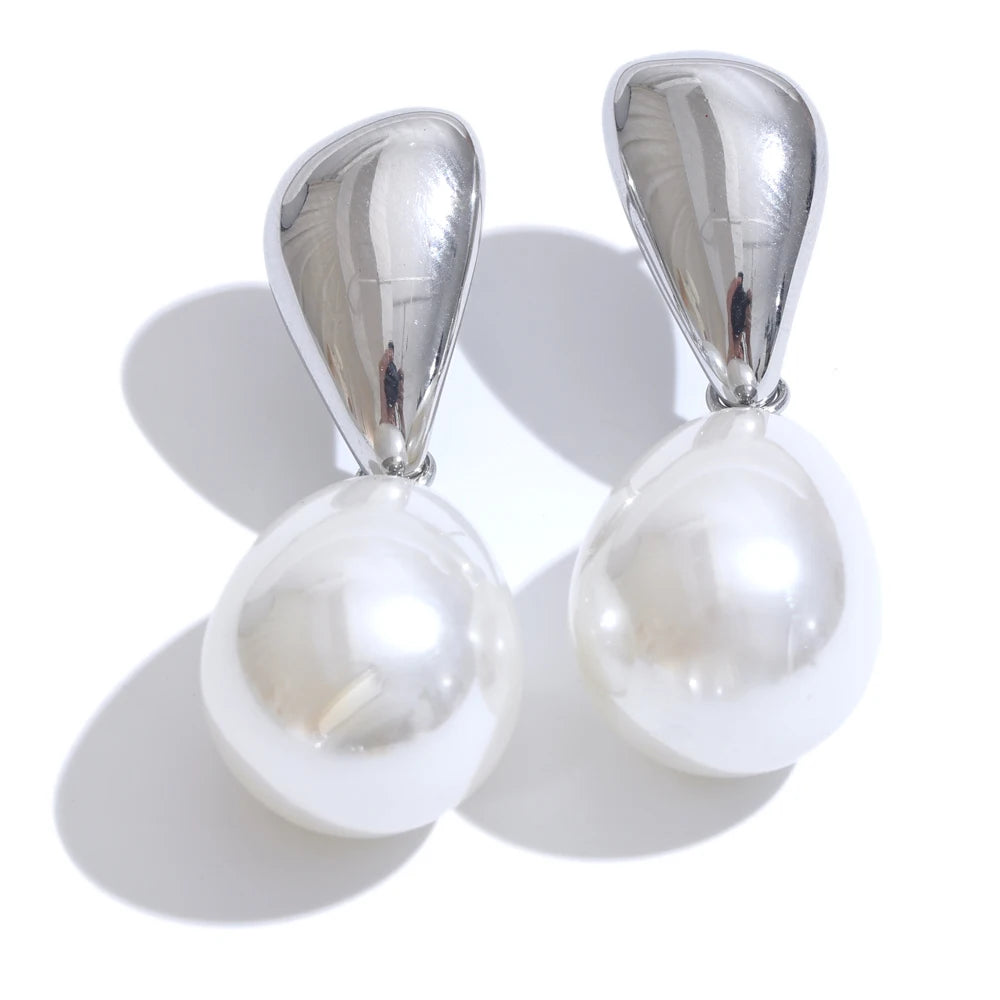 Yhpup Popular Arrival Simulated Pearls Geometric Drop Elegant Earrings Stylish Stainless Steel Versatile Daily Jewelry Gift