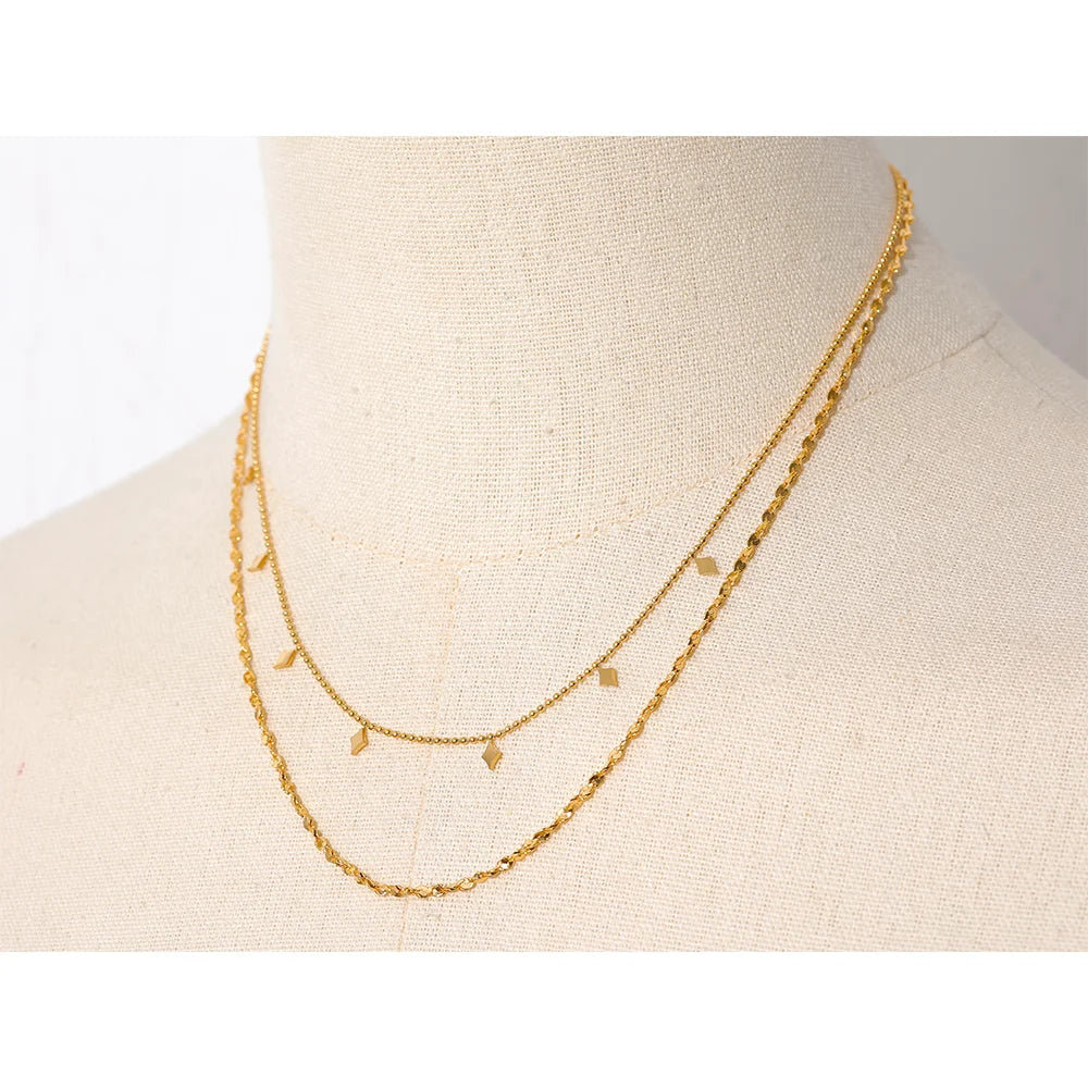 Yhpup Stylish Layered Chain Stainless Steel Necklace 18K Gold Plated Texture Waterproof Trendy Korean Thin Chain Jewelry Women