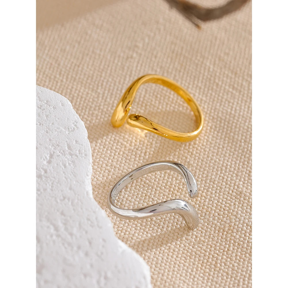 Yhpup Minimalist New Style Stainless Steel Open Chic Adjustable Ring Fashion Thin Finger Korean High Quality Jewelry 18K Golden