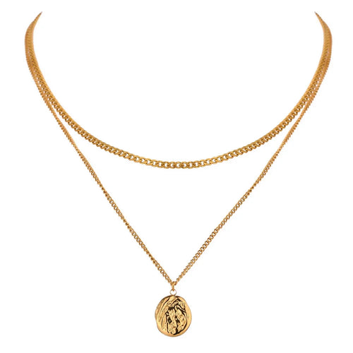 Yhpup 316L Stainless Steel Layered Necklace Women Jewelry Statement Metal Texture Geometric Pendant Bijoux Femme Waterproof
