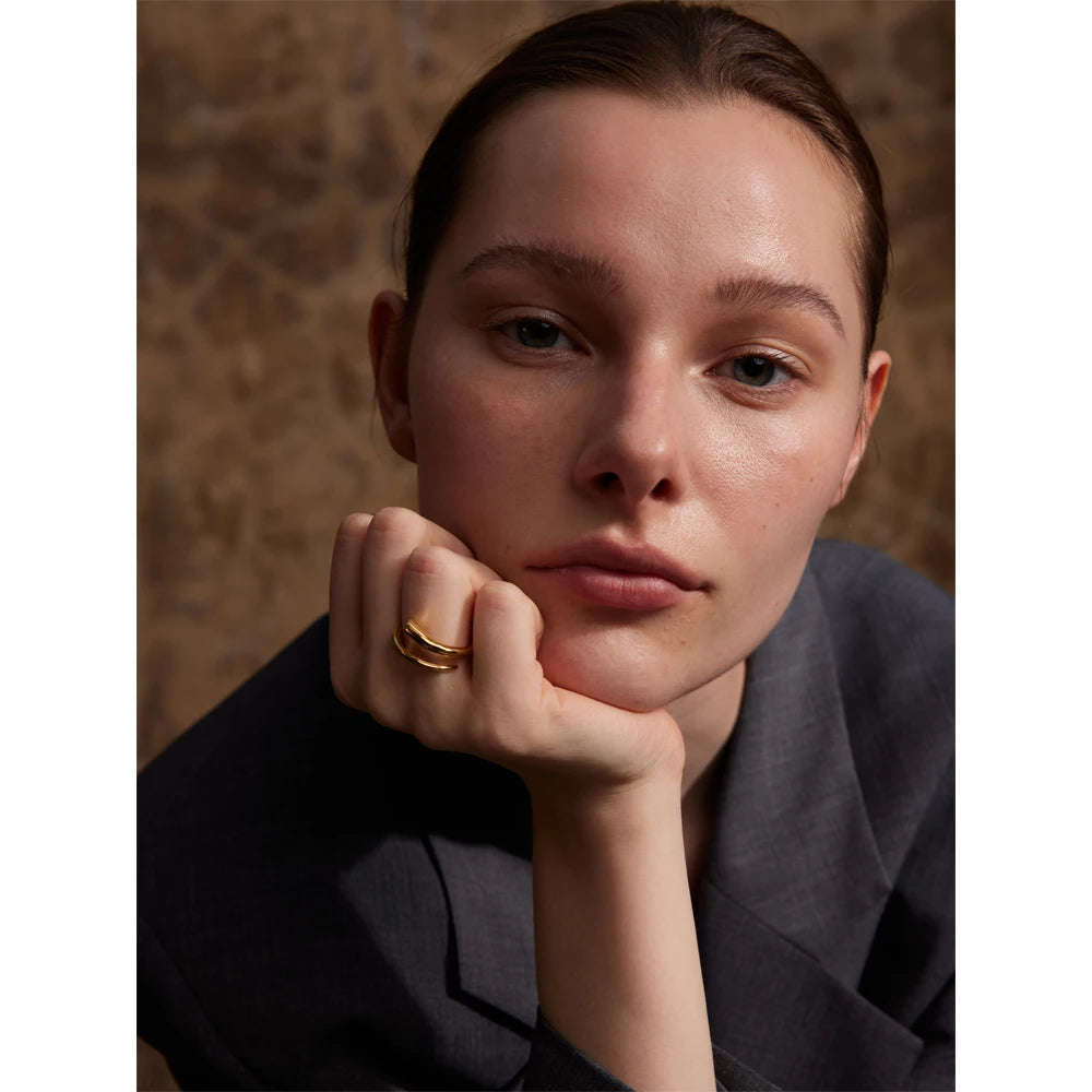 Yhpup Minimalist 316L Stainless Steel Metal Fashion Ring Chic Classic Stylish 18k Gold PVD Plated Finger Jewelry Bijoux Gift