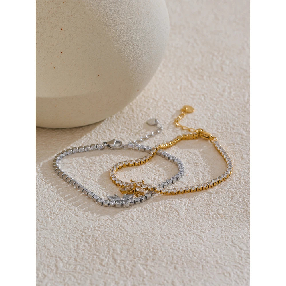 Yhpup High-Grade Accessories Bling Cubic Zirconia Butterfly Bracelet Bangle Gold Silver Color Stainless Steel Delicate Jewelry