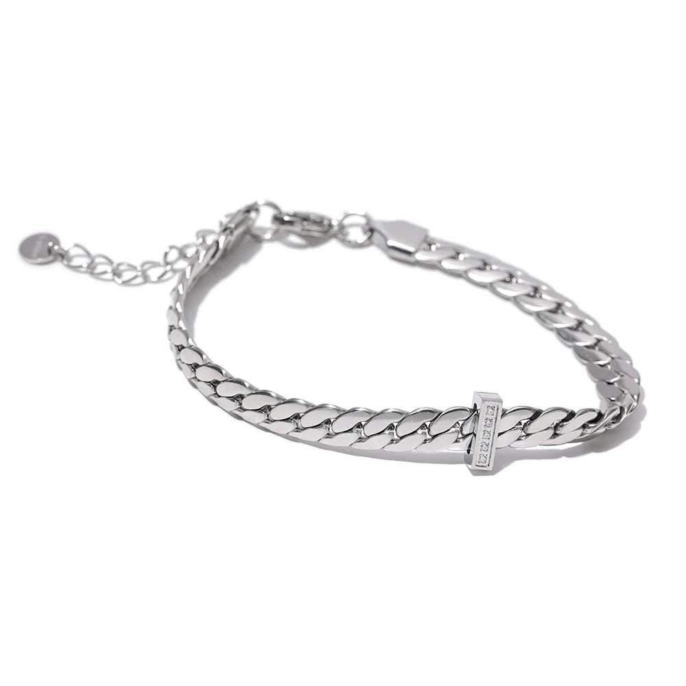 Yhpup High Quality 18K Gold Plated Cuban Chain Stainless Steel Bracelet Bangle Zircon Statement Chic Fashion Waterproof Jewelry