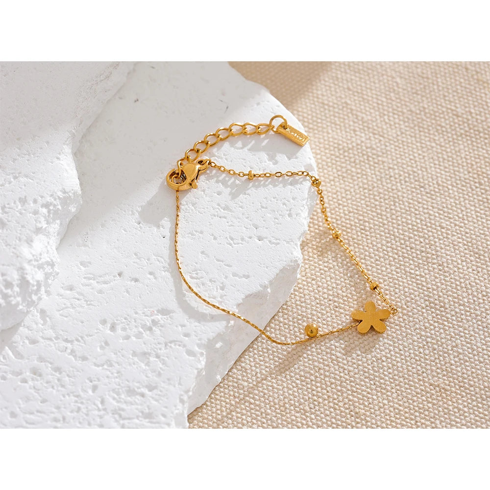 Yhpup New Flower Chain Chic Charm Fashion Bracelet Bangle Golden Stainless Steel Wholesale Jewelry 18K PVD Plated Waterproof