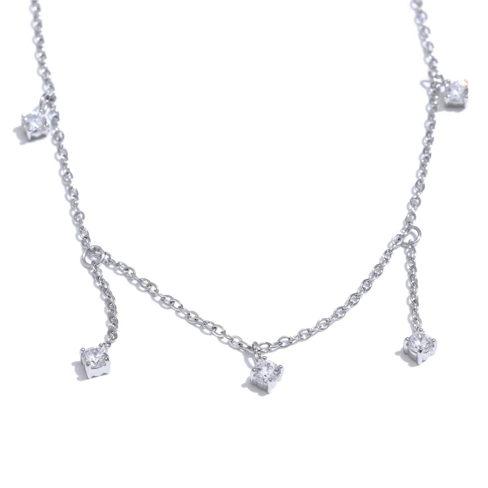 Yhpup Delicate Shiny Cubic Zirconia Drop Collarbone Chain Necklace Fashion Stainless Steel Temperament Delicate Jewelry Women