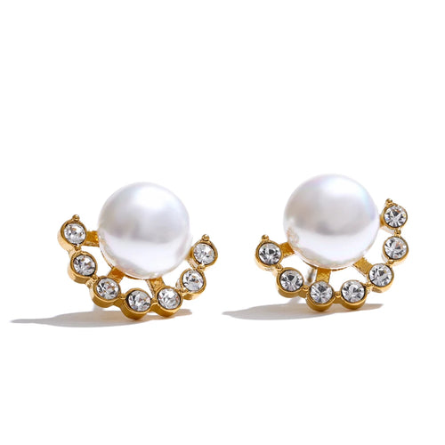 Yhpup Delicate Smooth Simulated Pearls Zirconia Chic Stud Earrings Korean Trendy Exquisite Stainless Steel Fashion Jewelry Gift
