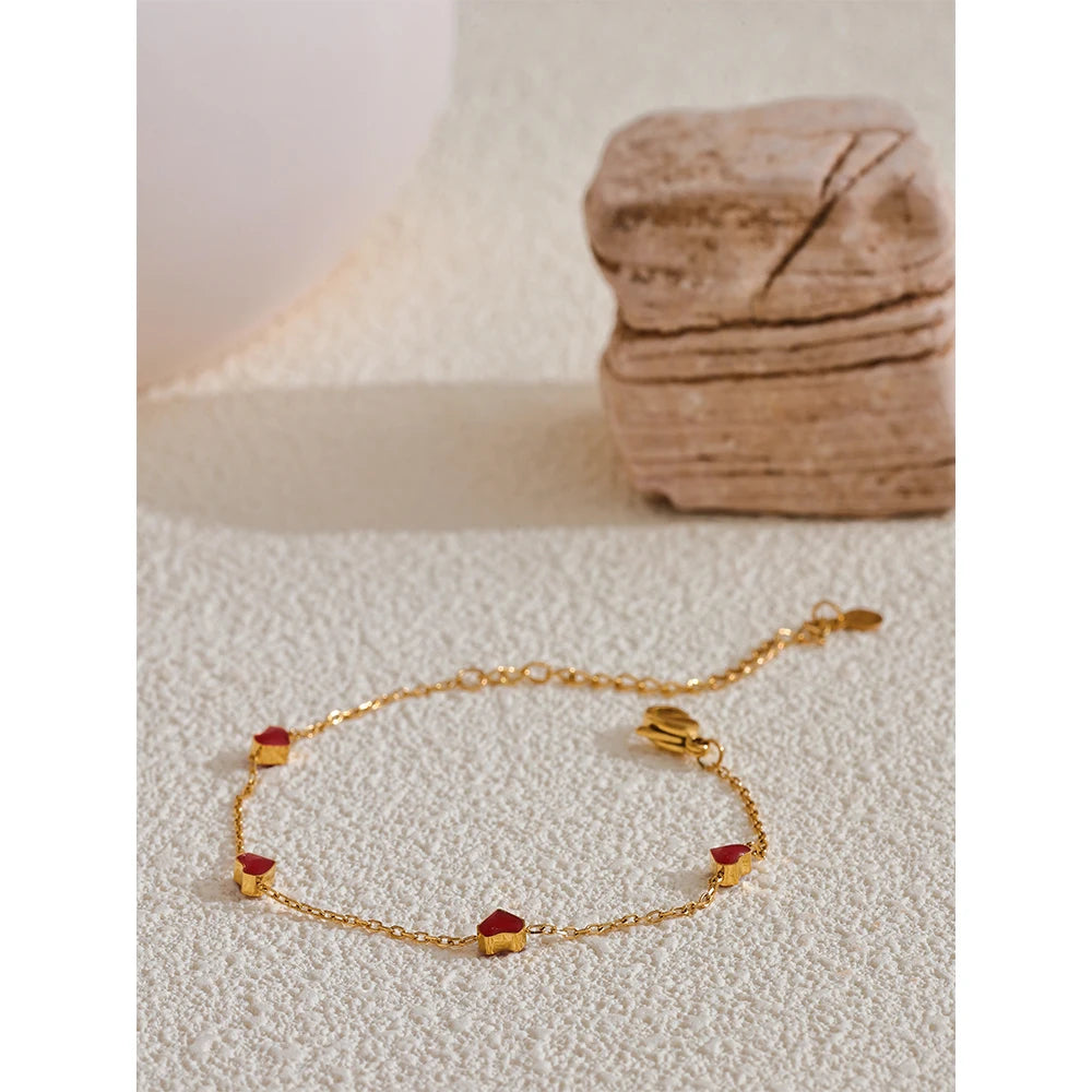 Yhpup Double Side Enamel Heart Chain Chic Bracelet Bangle Gift Stainless Steel Fashion Charm Korean Golden Jewelry Women
