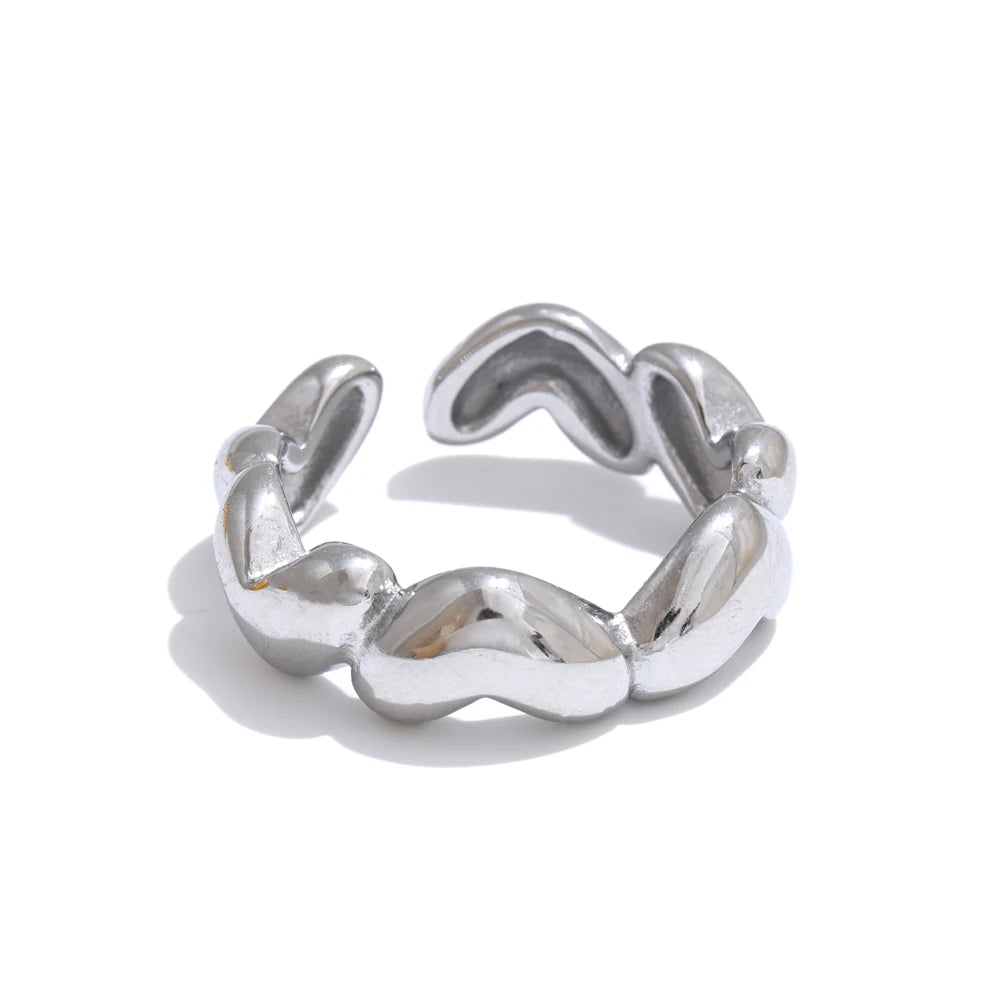 Yhpup 7# 18K PVD Plated Metal Heart Love Casting Open Ring Gold Silver Color Stainless Steel Popular Fashion Jewelry for Women