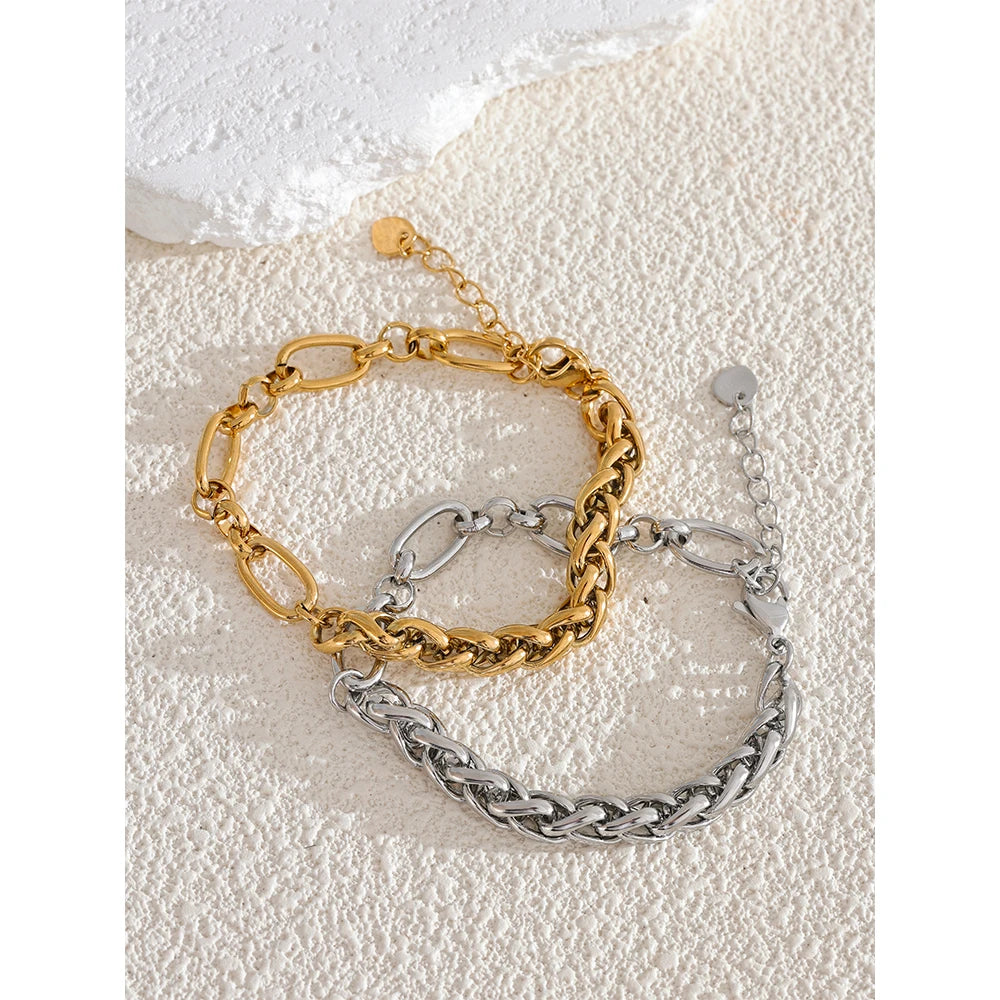 Yhpup Fashion Stainless Steel Metal Chain Statement Bracelet Bangle 18K Gold Waterproof Plated Jewelry Bijoux Femme