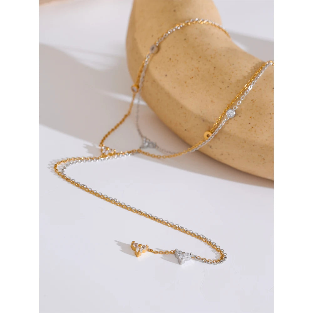 Yhpup High Quality Stainless Steel Bling Cubic Zirconia Long Thin Chain Necklace Fashion Recommend Jewelry Tarnish Resistant