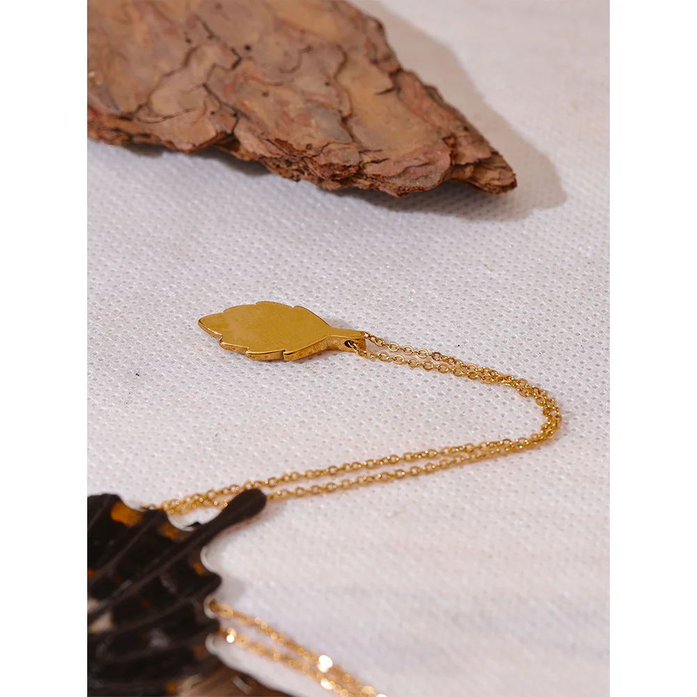 Yhpup High Quality Shiny Zircon Natural Shell Leaf Plant Pendant Necklace Stainless Steel Chain Neck Collar Exquisite Jewelry