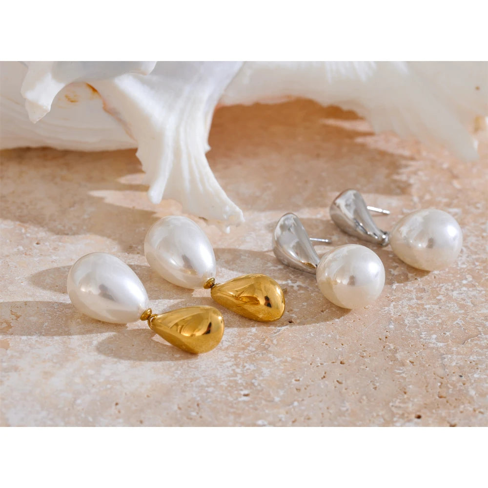 Yhpup Popular Arrival Simulated Pearls Geometric Drop Elegant Earrings Stylish Stainless Steel Versatile Daily Jewelry Gift