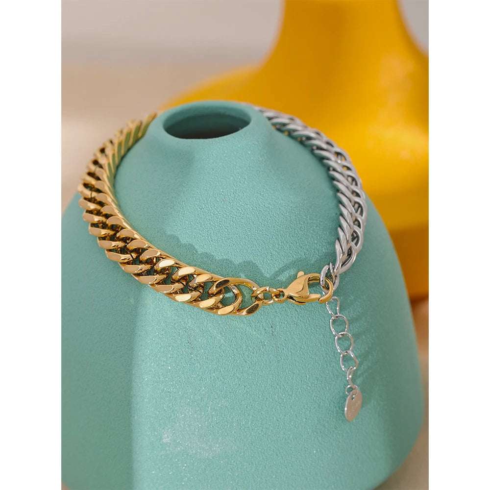 Yhpup Stainless Steel Chain Bangle Bracelet Trendy 18 K PVD Plated Metal Texture Bracelet Waterproof Jewelry браслеты Men